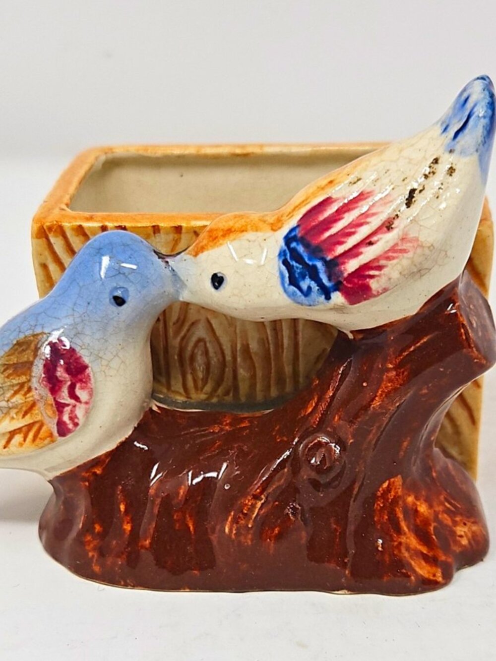 Vintage 1930s Miniature Baby Birds Ceramic Planter hand Painted Made in Japan 3"